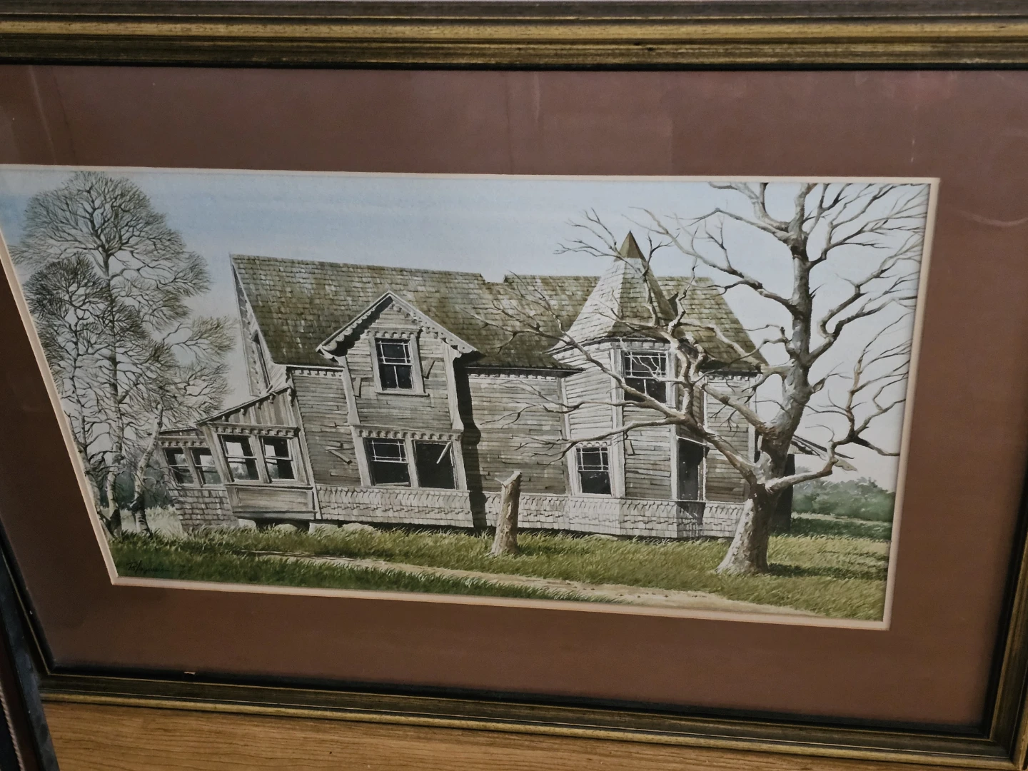 Framed Watercolor House Painting