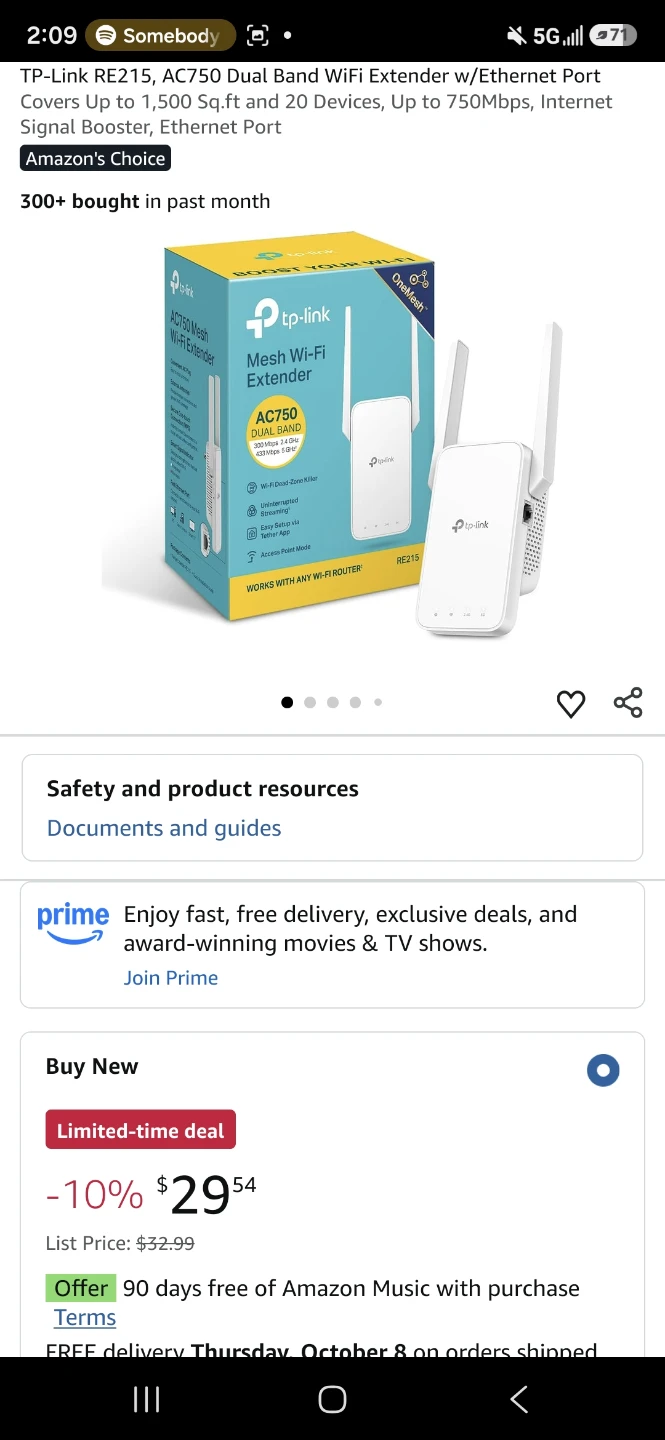 TP-Link RE215 AC750 Mesh Wi-Fi Range Extender