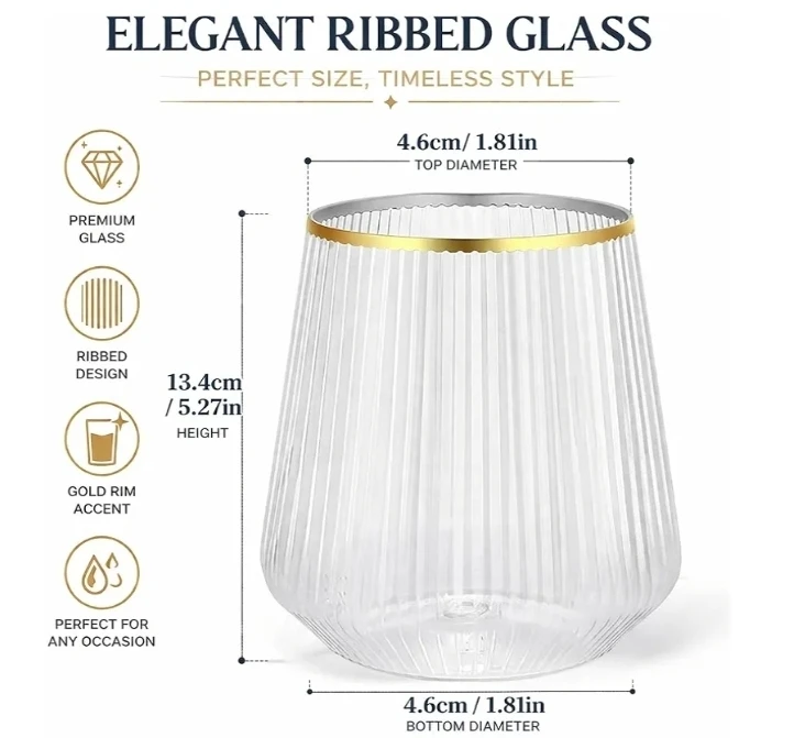 Elegant Ribbed Glass with Gold Rim - photo 3