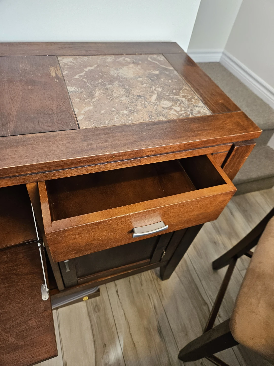 Wooden Sideboard with Stone Tile Top and dining room table. - photo 4