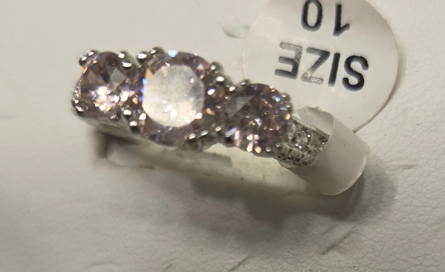 White Gold Plated Three-Stone Engagement Style Ringing Size 10 - photo 2