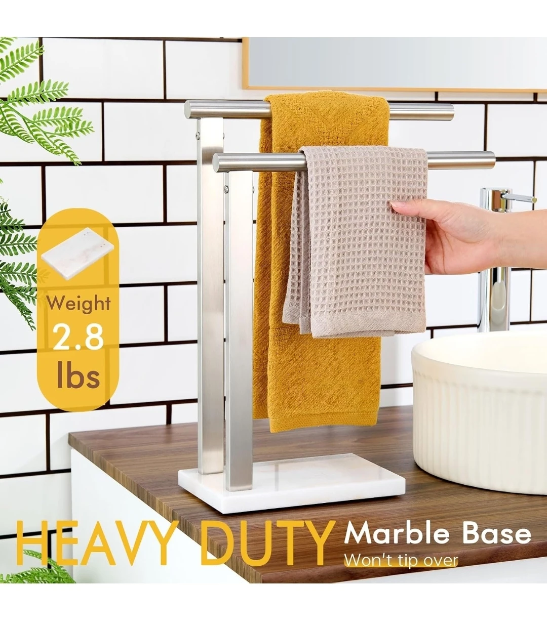Brushed Nickel Two-Tier Towel Stand with  marble  base - photo 4