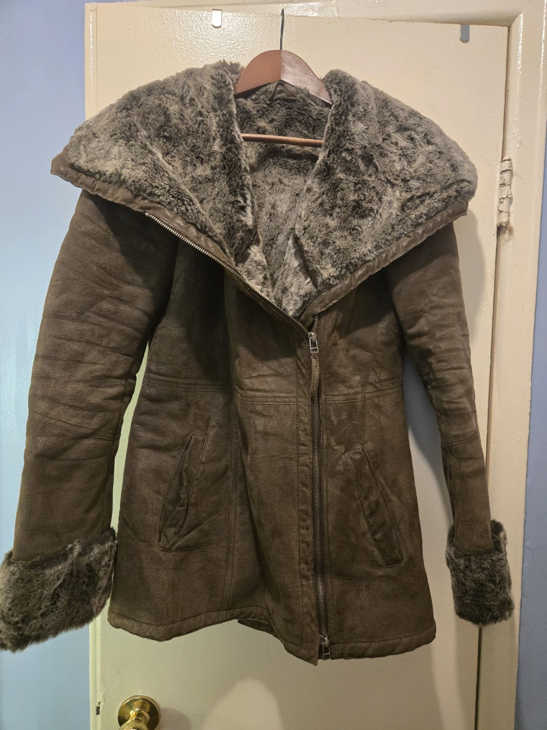 Danier faux fur lined suede coat