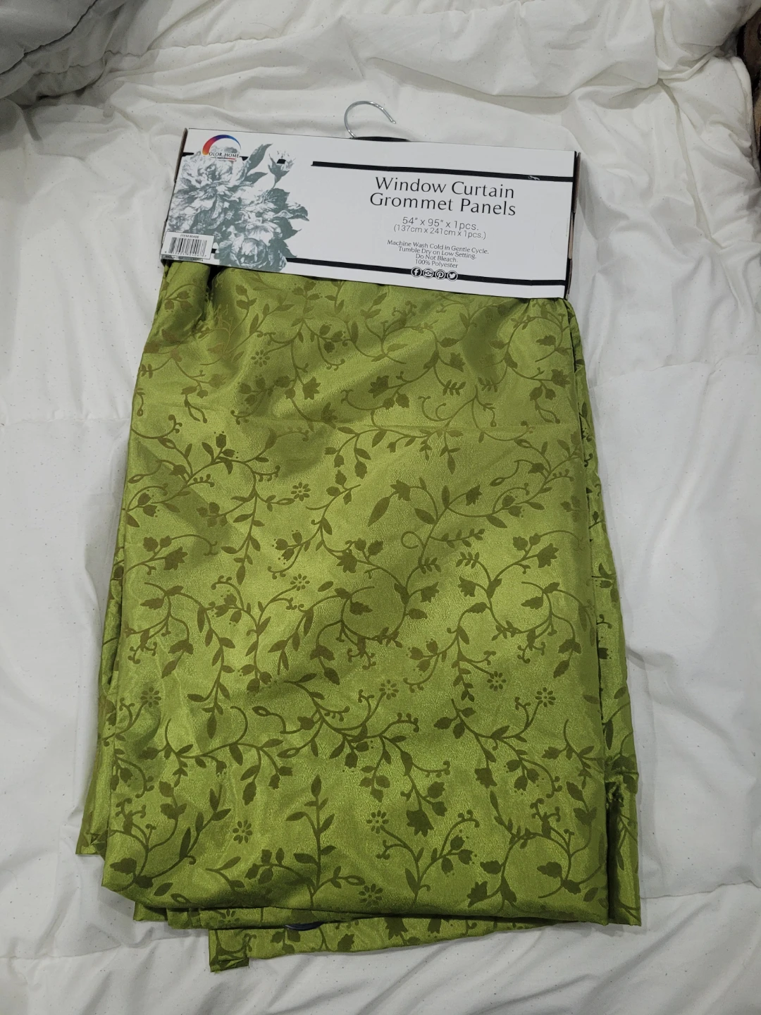 Green Floral Window Curtain Grommet Panel