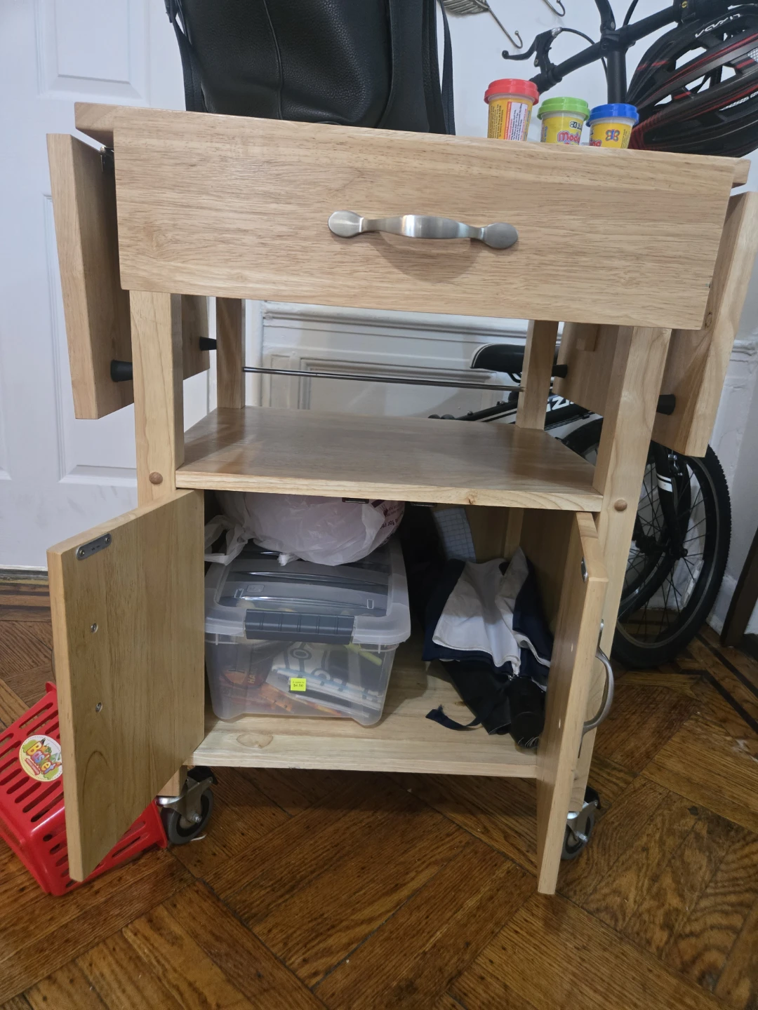 Natural Wood Kitchen Island Cart with Drop Leaves - photo 2