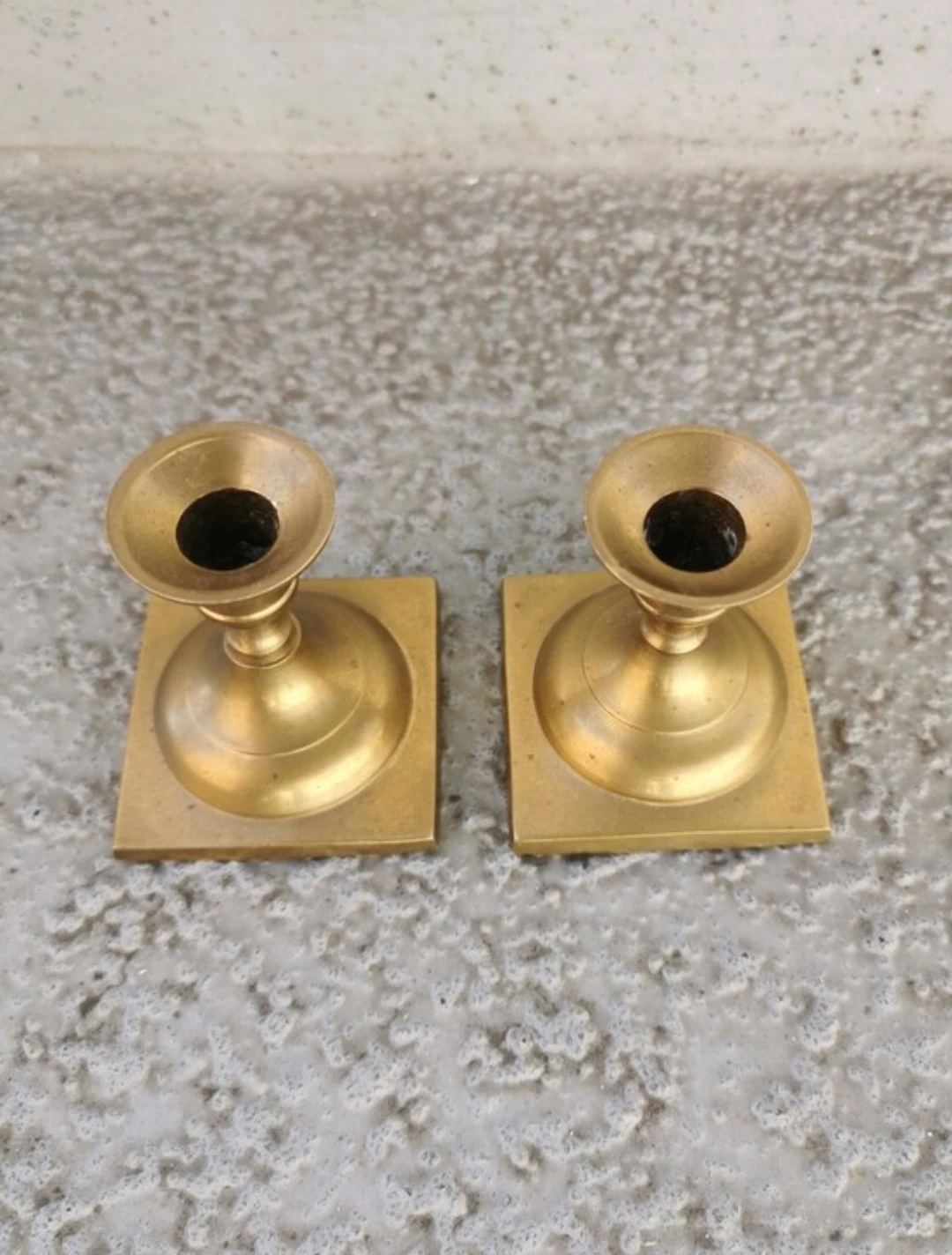 Pair of Small Vintage Brass Candle Holders With Square Base - photo 3