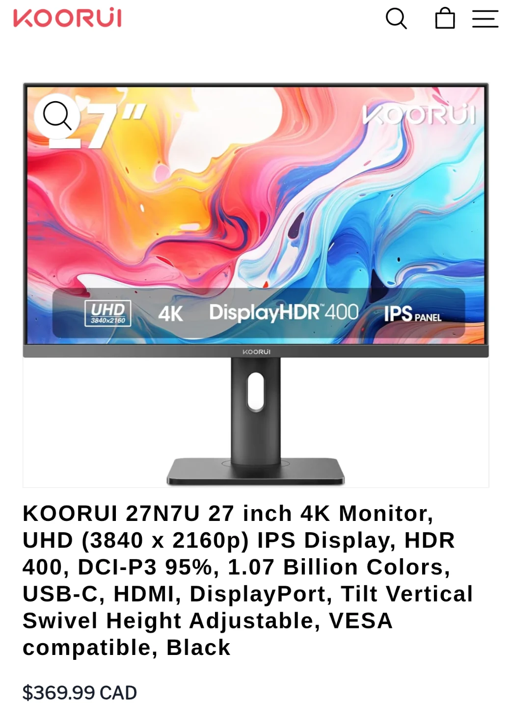 KOORUI 27N7U 27 inch 4K UHD Monitor