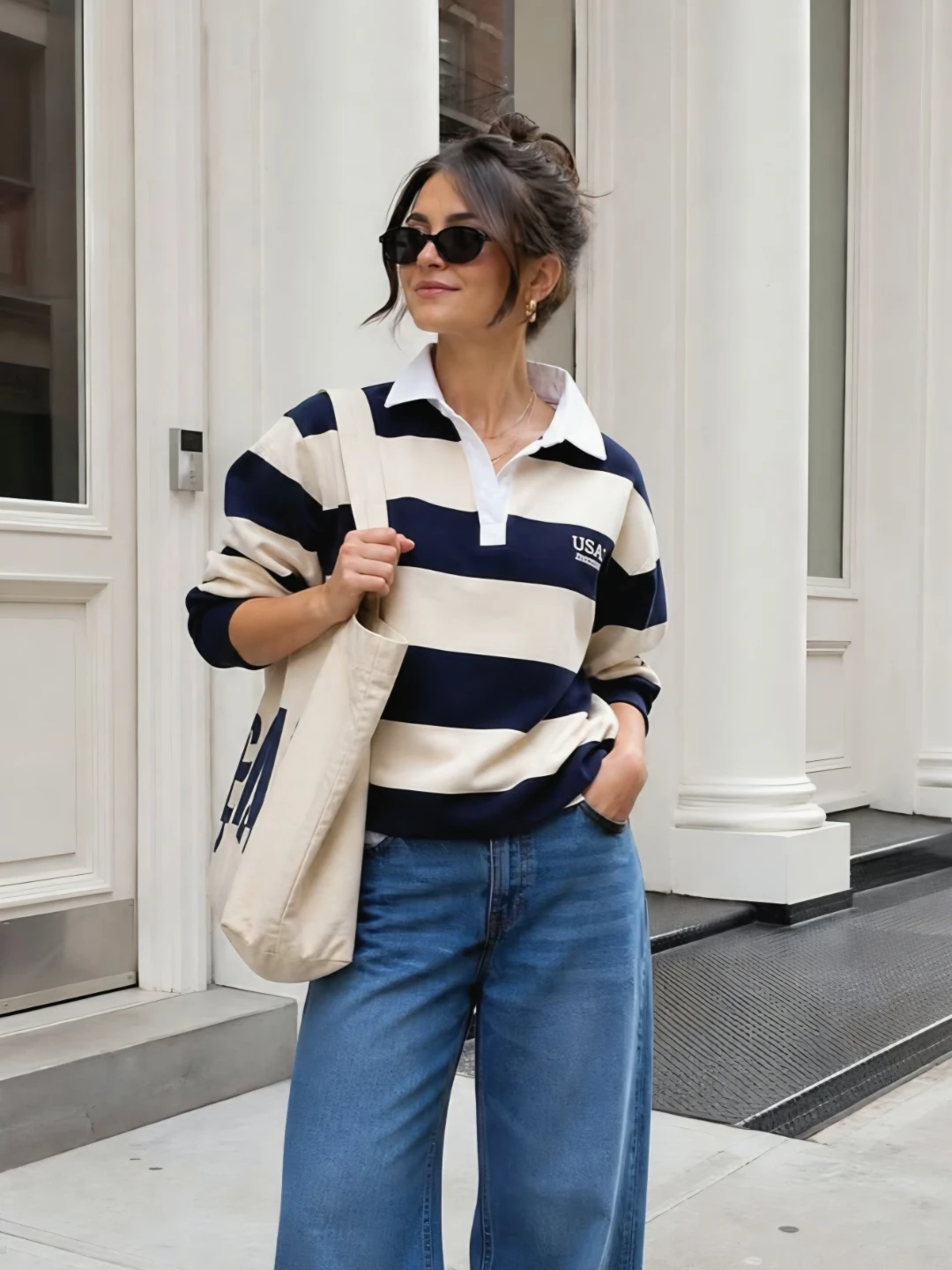 Stripe Thick Longsleeve Shirt - baggy, semi cropped