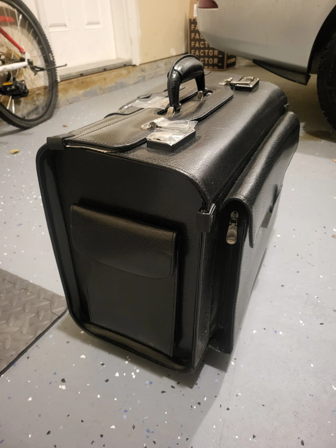 Mancini Black Leather Rolling Briefcase