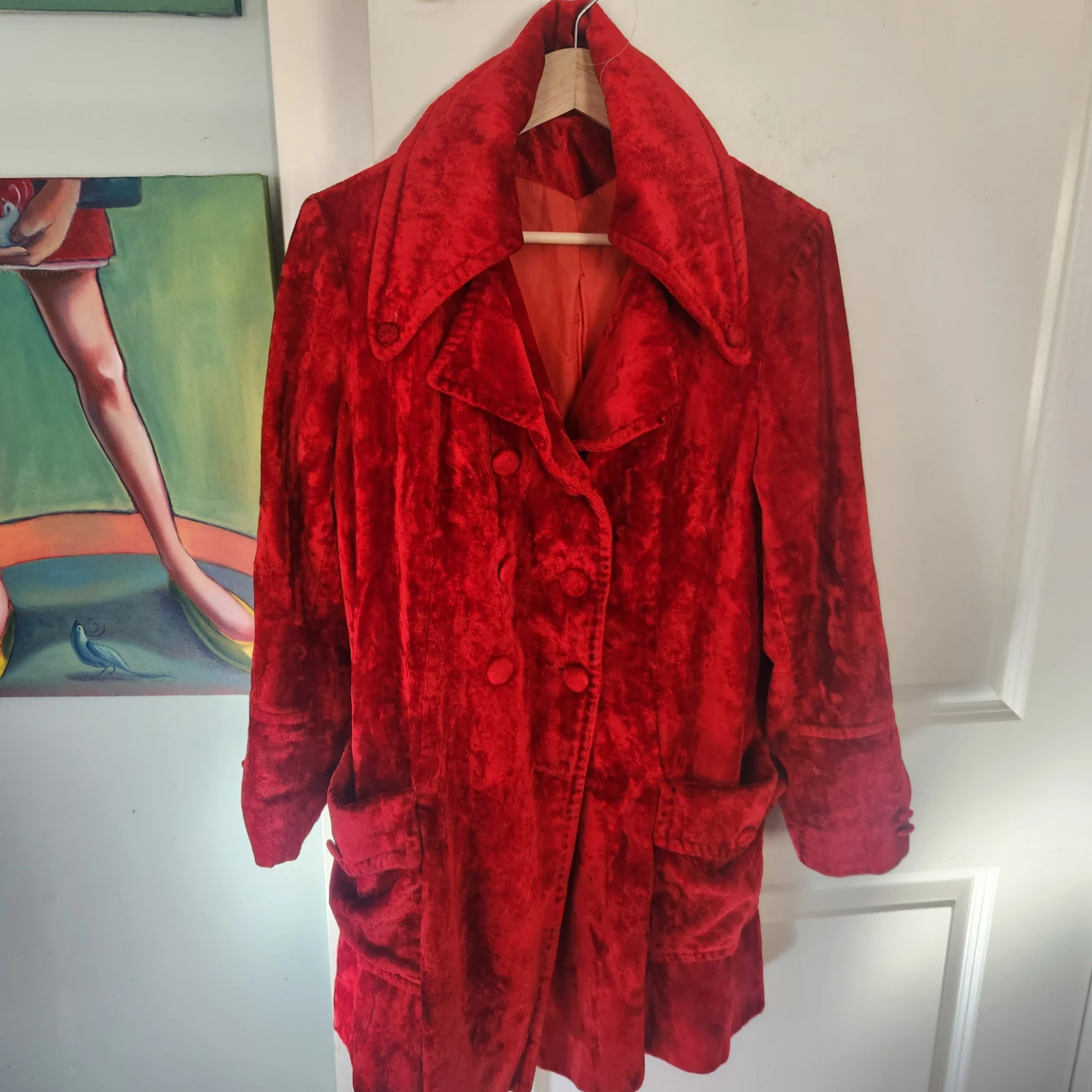 Vintage Red Velvet Double Breasted Coat