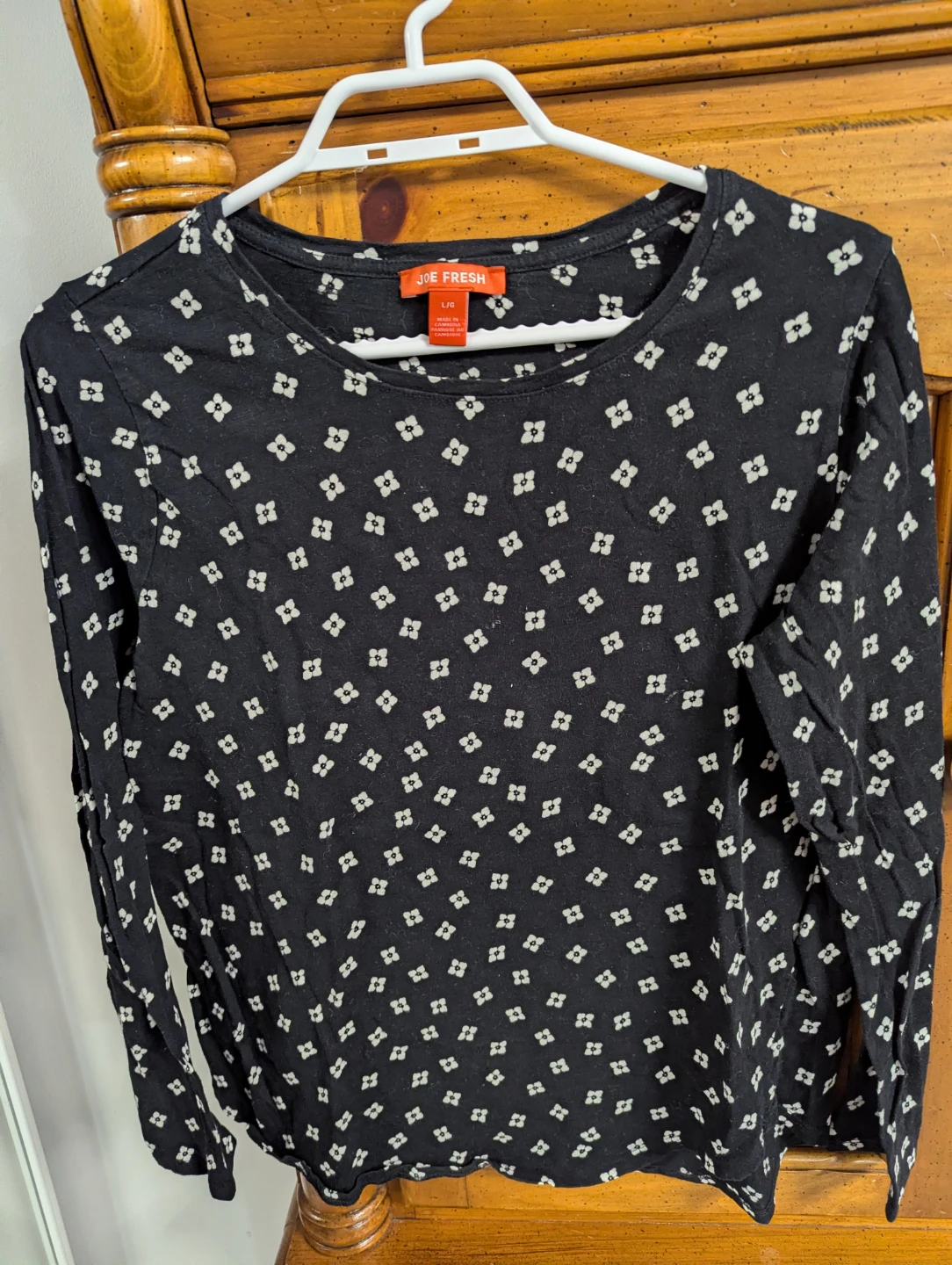 Joe Fresh Black Floral Long Sleeve Top