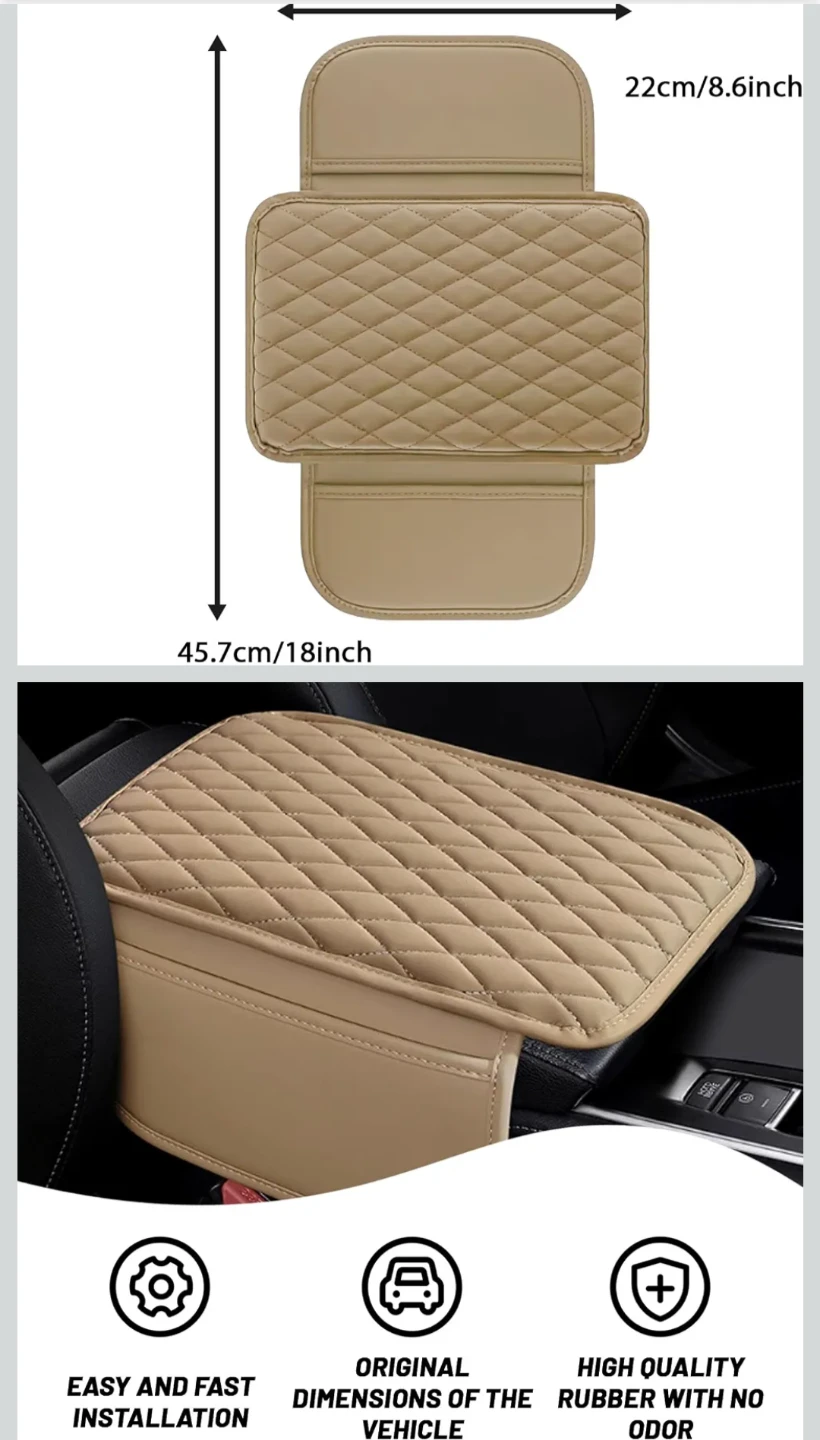 Quilted Beige or black Car Armrest Console Pad Cover