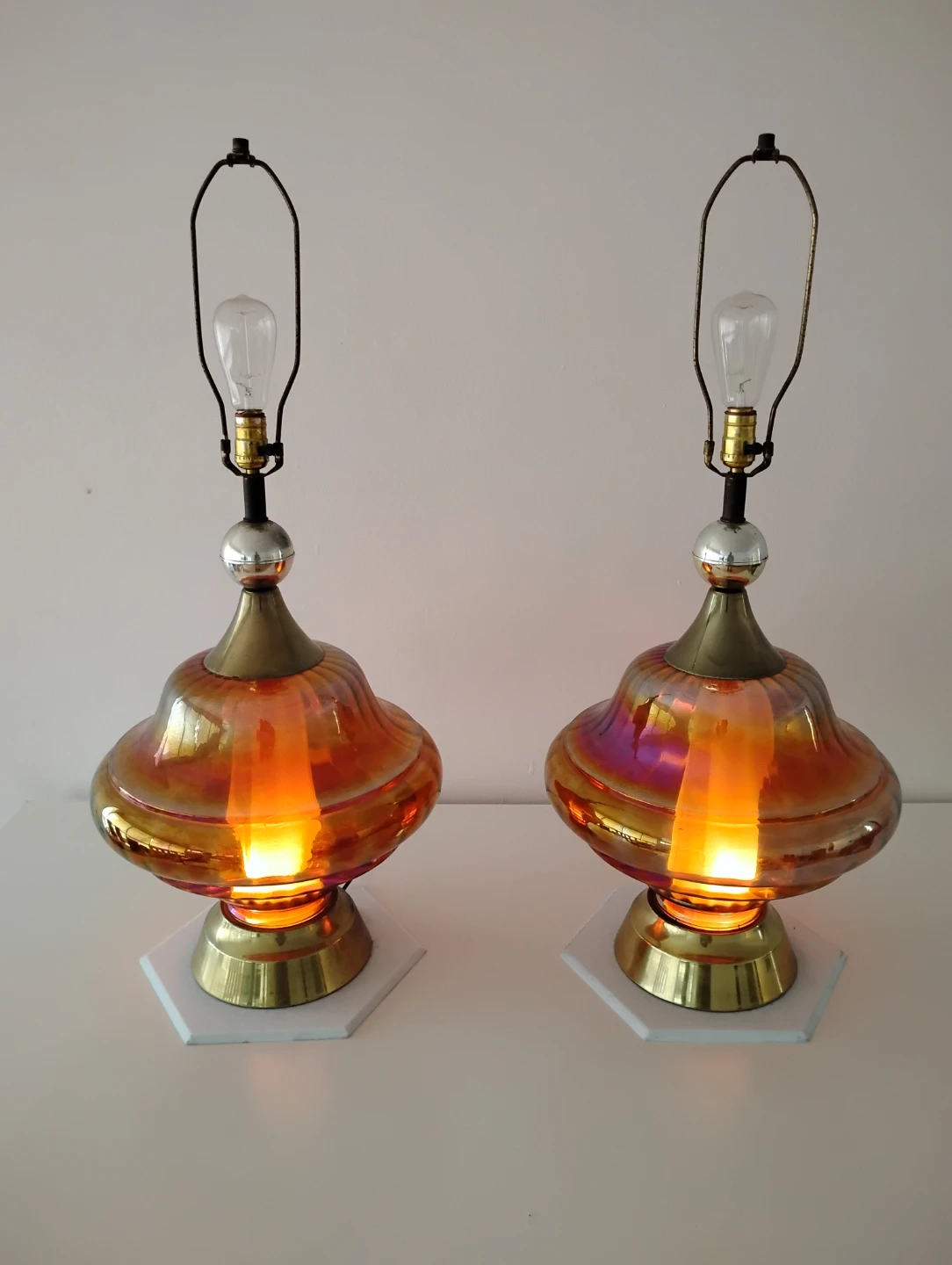 Vintage Carnival Glass  Lamps Set