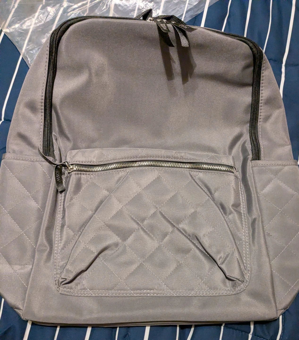 DSW Gray Quilted Nylon Backpack 16 x 16