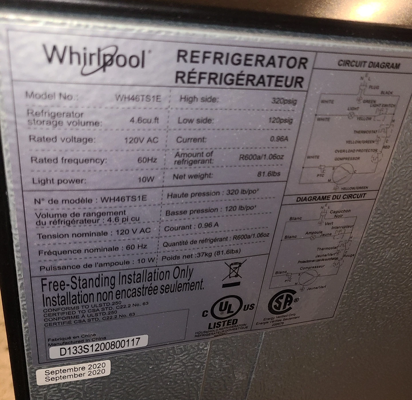 Whirlpool 4.6 cu. ft. Compact Fridge