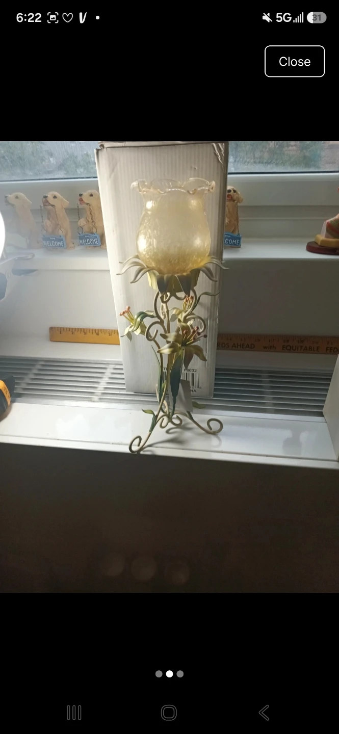 Floral Metal and Glass Candle Holder - photo 2