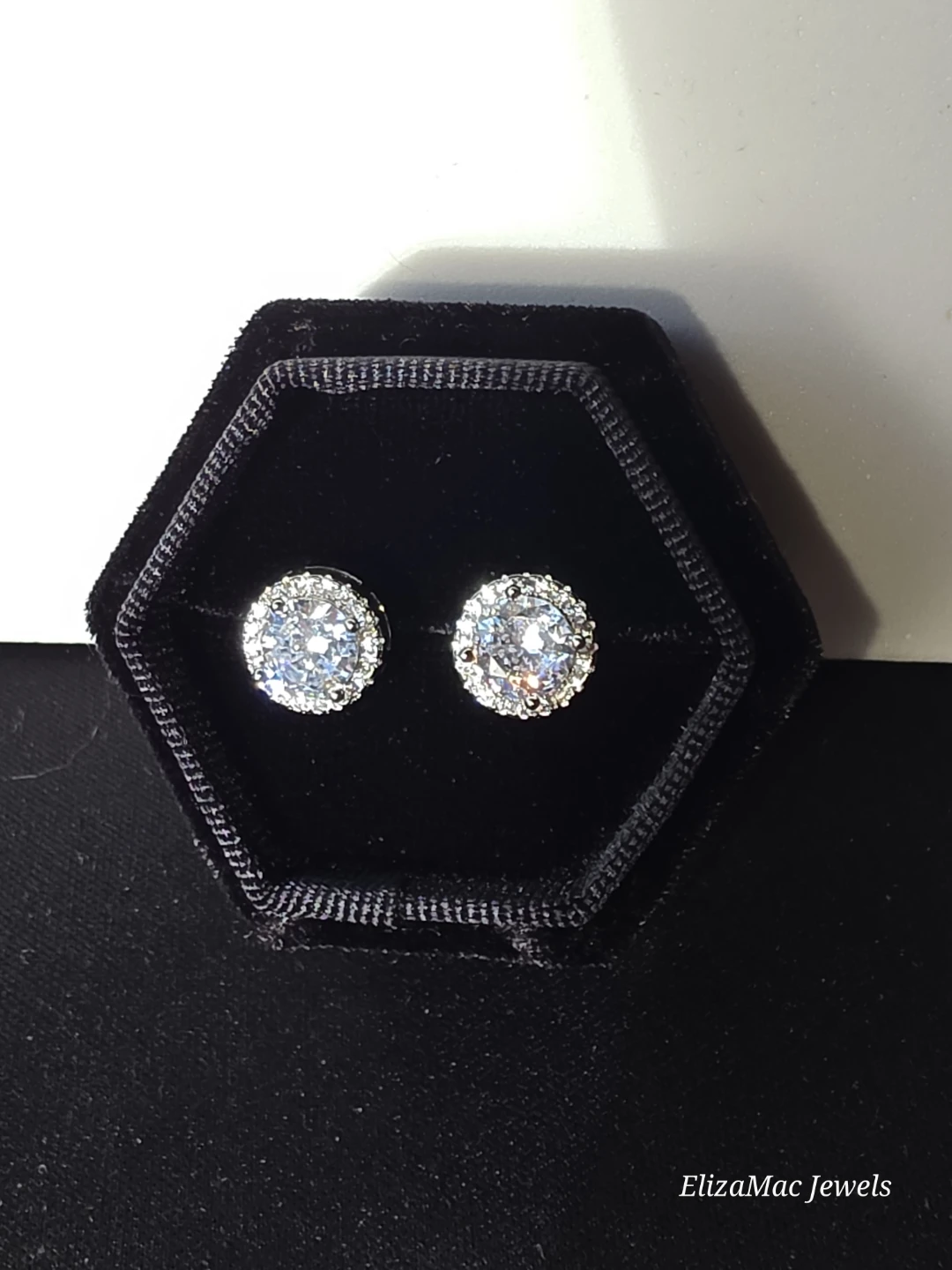 ElizaMac Jewels 2ct 925 Sterling Silver Halo Stud Earrings