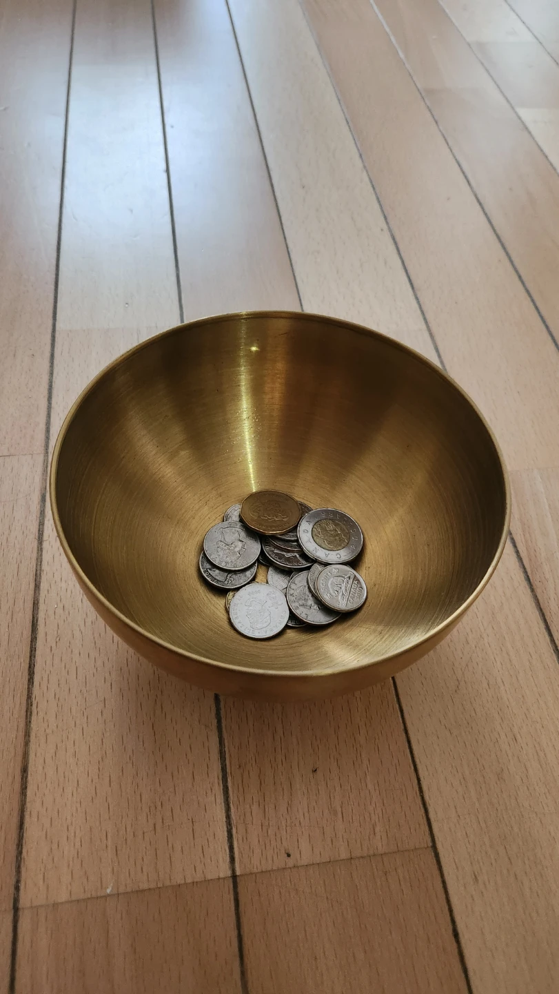Brass Decorative Bowl with Various Coins