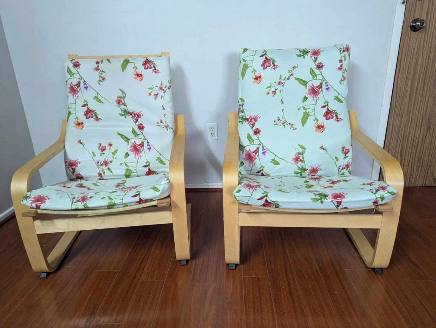 Pair of IKEA Poäng Armchairs – Birch / Floral Cushions - photo 2