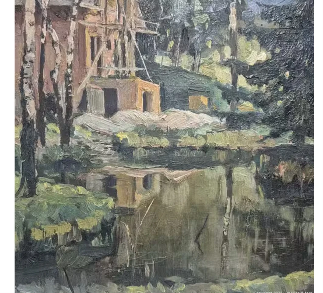 Mid Century Landscape Forest Original Oil Painting - photo 4