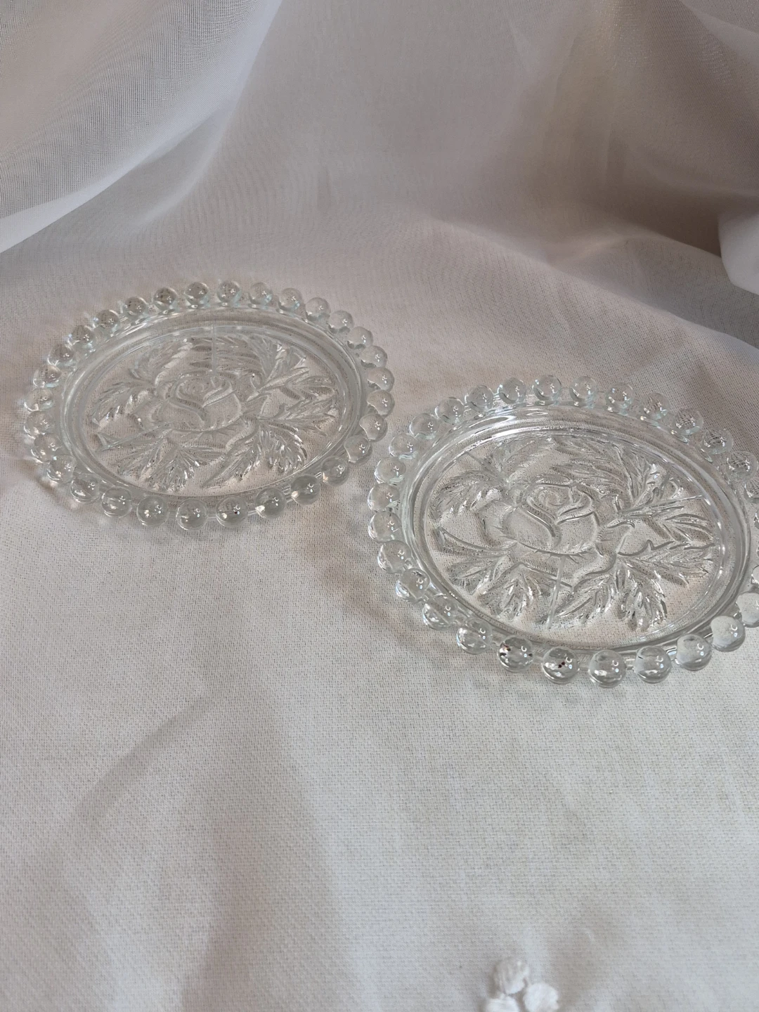 Pair of Vintage Glass 5" Round Coasters Trinket Etc. Decor
