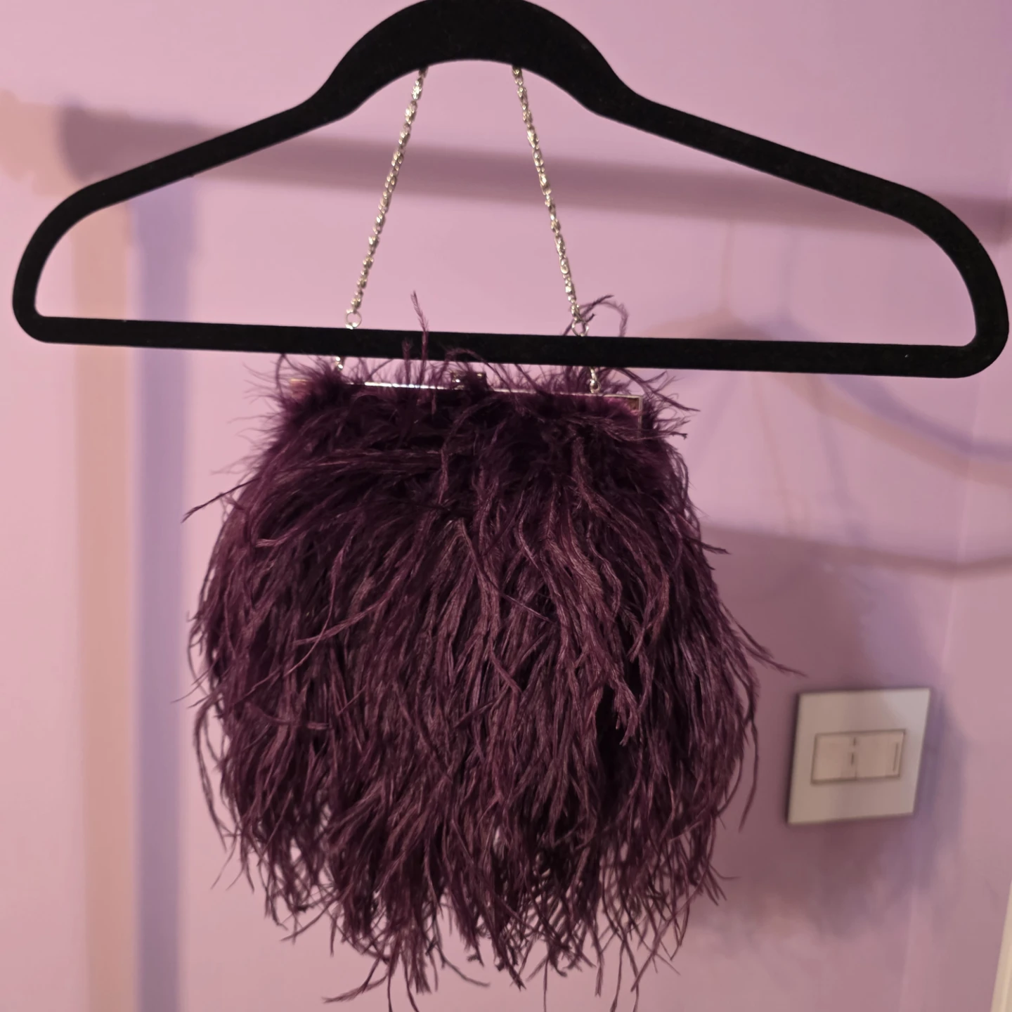 Dark Purple Ostrich Feather Clutch Bag - photo 5