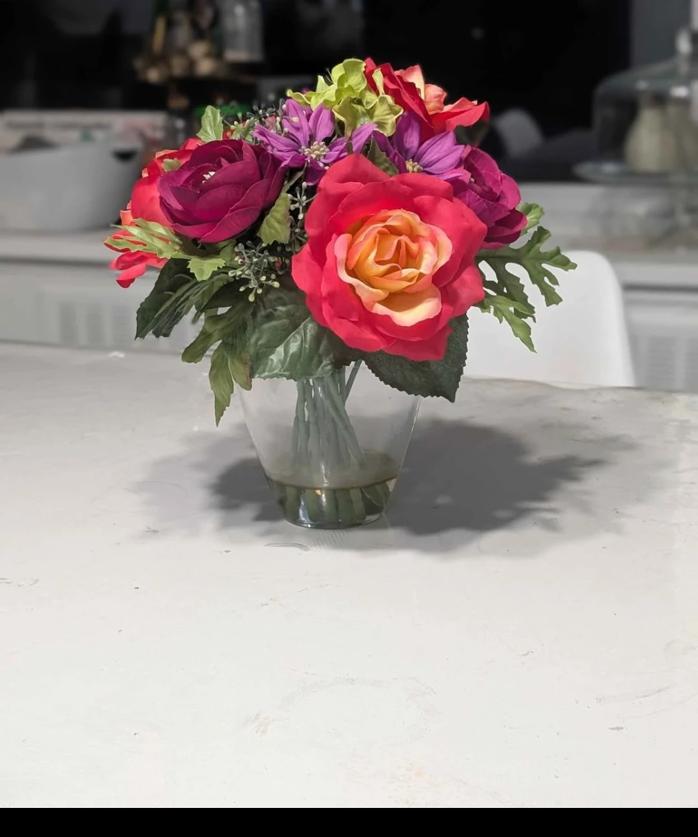 Artificial Floral Arrangement in Glass Vase