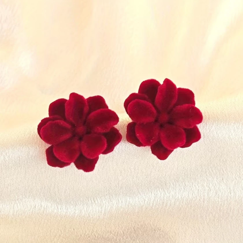 Red Velvet Flower Earrings