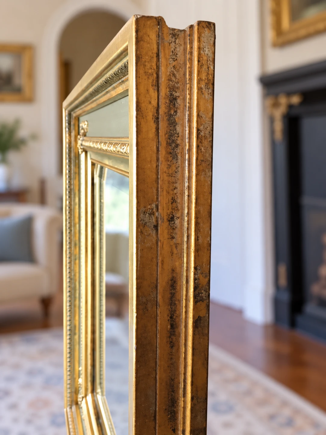 Vintage 30s Ornate Gold and Sage Green Wall Mirror - photo 2