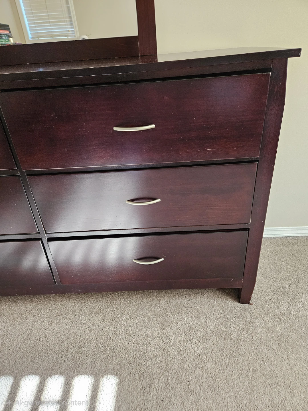 Solid Dark Wood Six-Drawer Dresser with Attached Mirror - photo 4