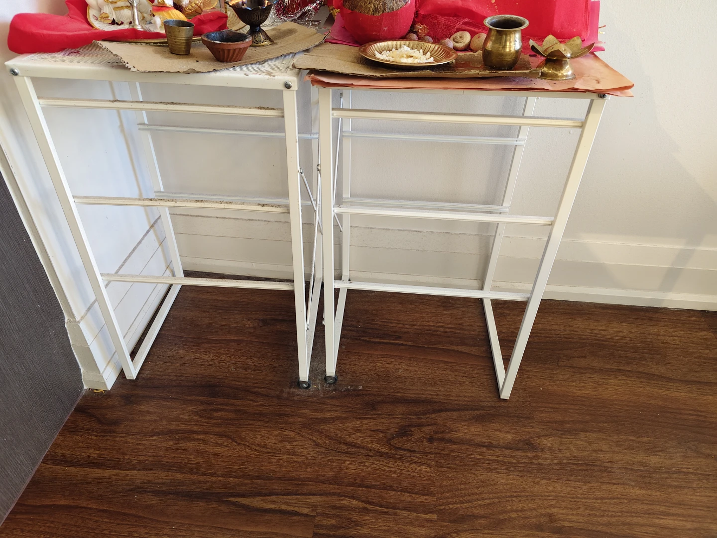 2 White Metal Side Tables