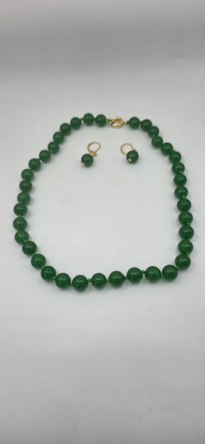 Natural Green Jade Necklace & Earrings Set – New - - photo 2
