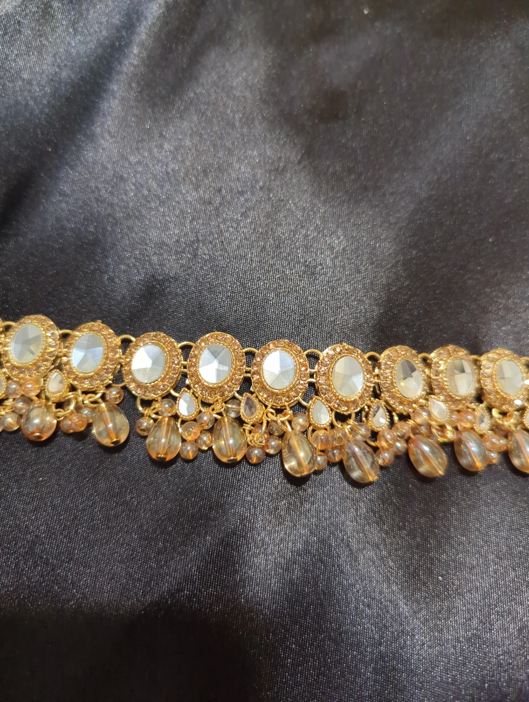 Gold Tone Mirror Jhumka Earring and Necklace Set - photo 4
