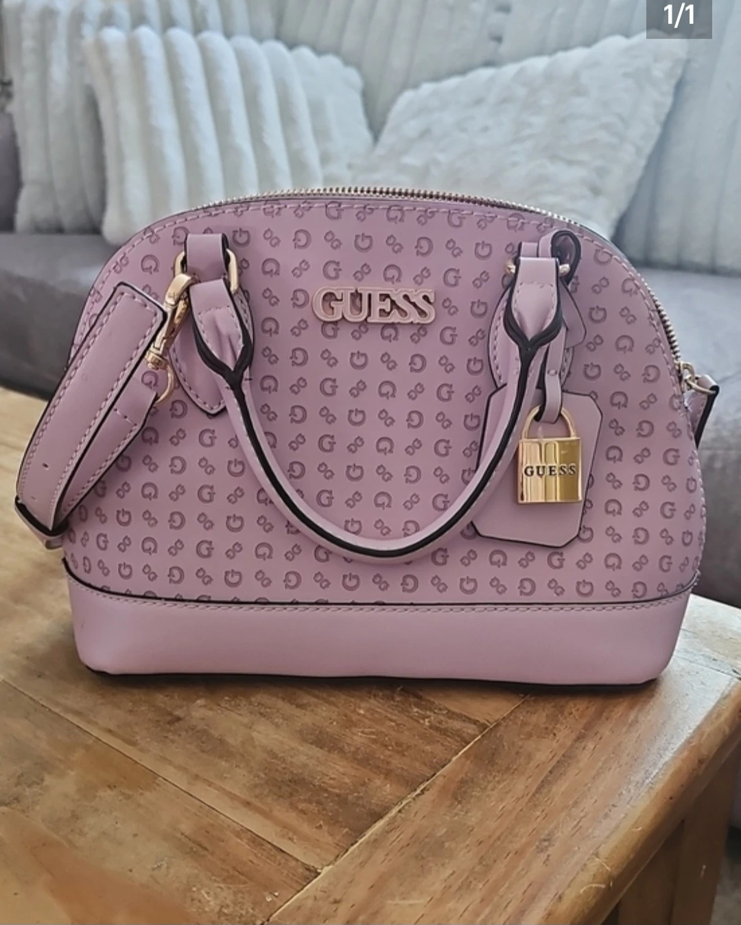 Guess Pink Monogram Satchel Bag