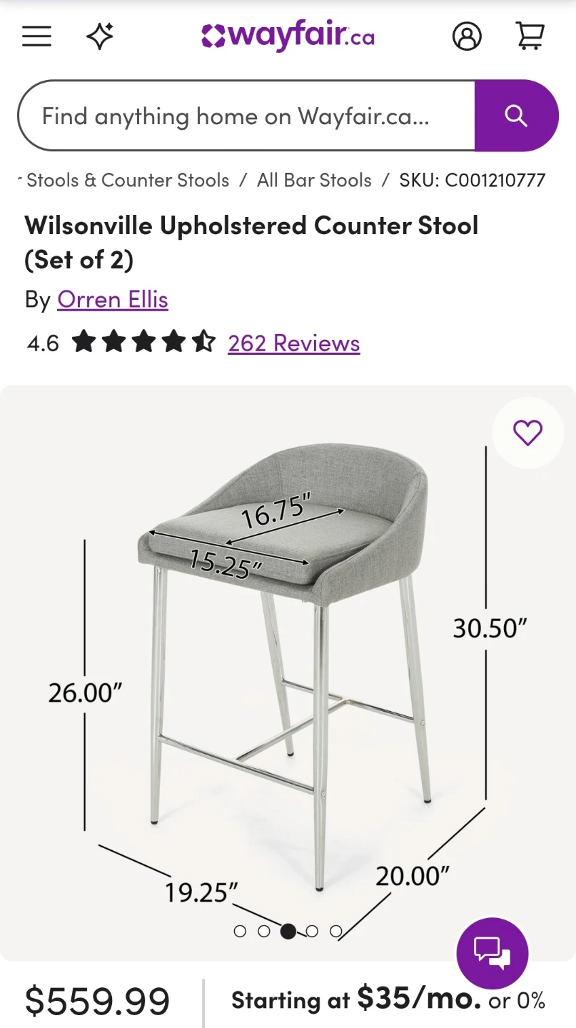 Set of 3 Structube Grey Fabric Counter Stools - photo 2