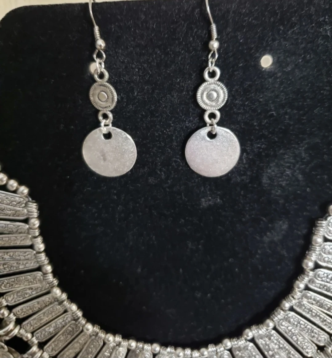 New bohemian Silver-Tone Coin Statement Necklace and Earring Set - photo 4