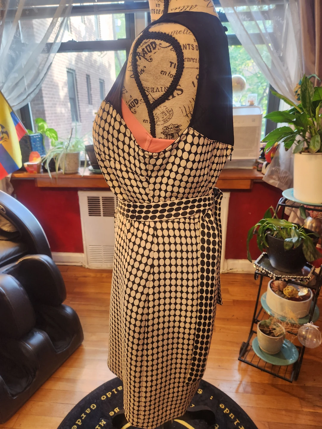 Michael Kors Black White Polka Dot Sheer Yoke Belted Dress - photo 4