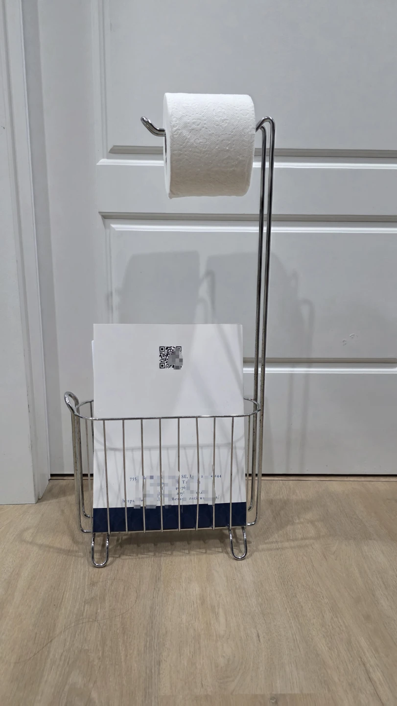 Chrome toilet paper roll holder with magazine basket - photo 3