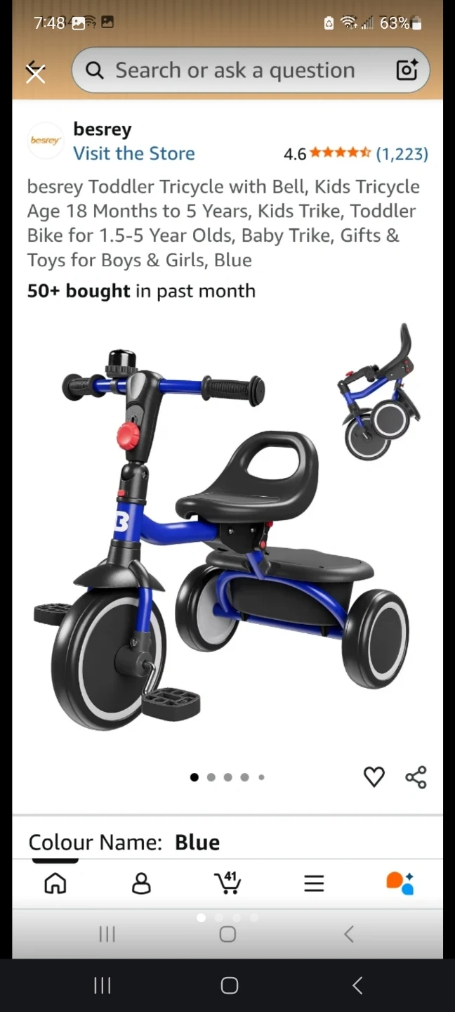 Besrey Foldable Toddler Tricycle - Blue