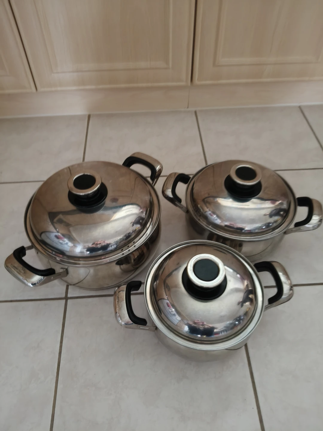 Set of 3 Stainless Steel Cooking Pots