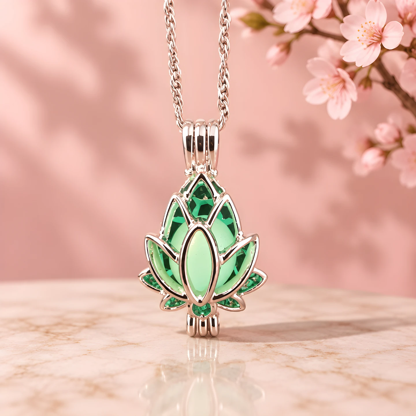 ElizaMac Jewels Green Glow-in-the-Dark Lotus Necklace