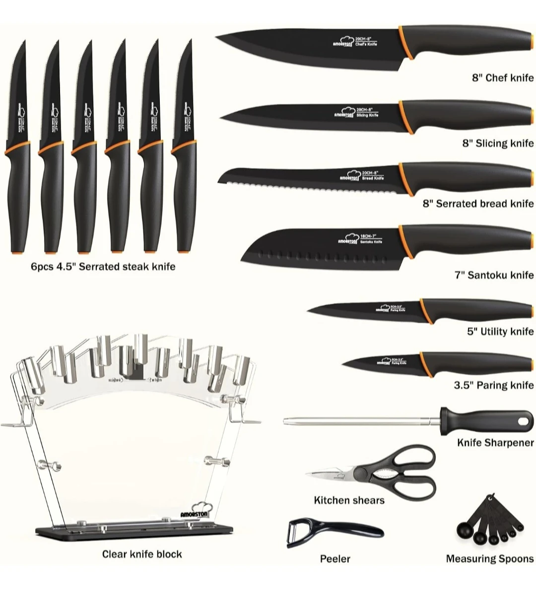 Amorston Kitchen Knife Set with Clear Block - photo 3