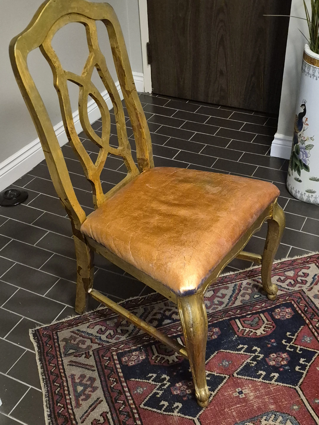 Chair painted gold with copper cushion