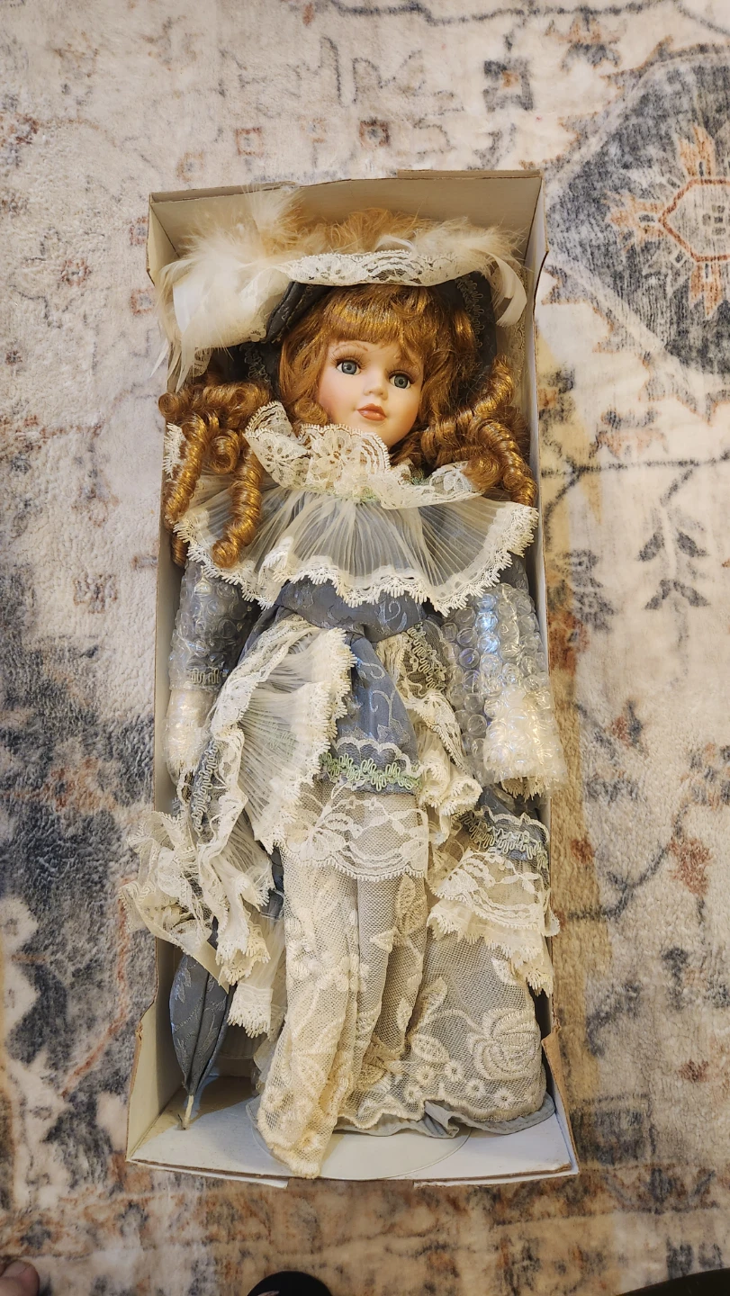 Vintage Porcelain Doll in Decorative Dress