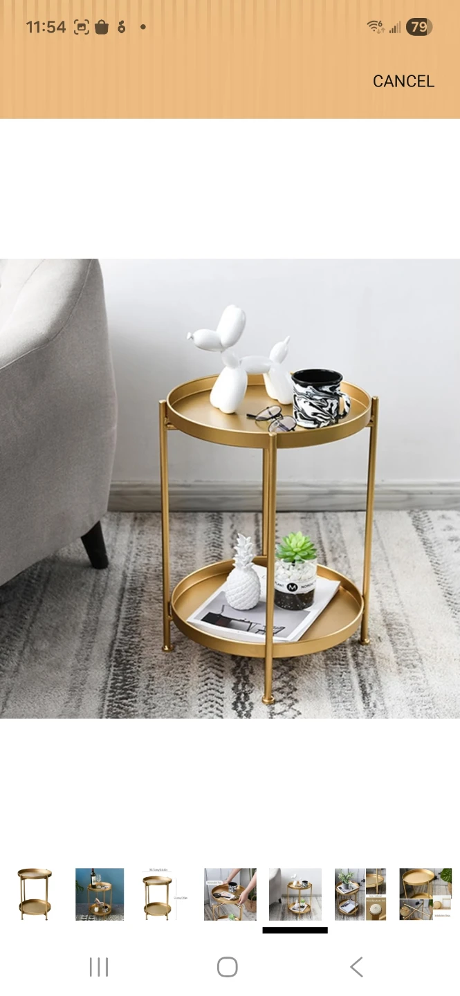 Gold Round Metal Side Table with Removable Tray - photo 3