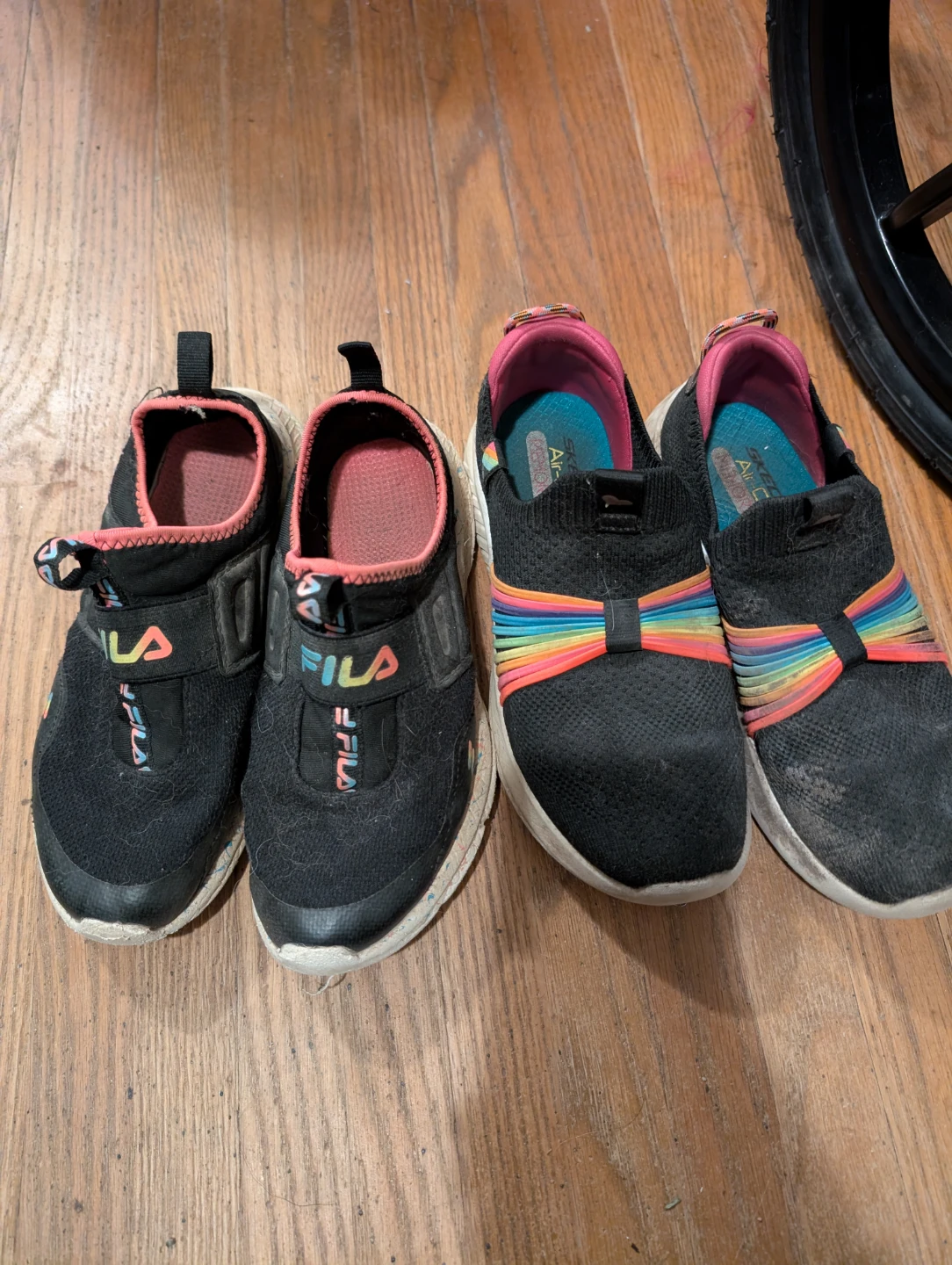 Two pairs of girls sneakers: Fila and Skechers size 2