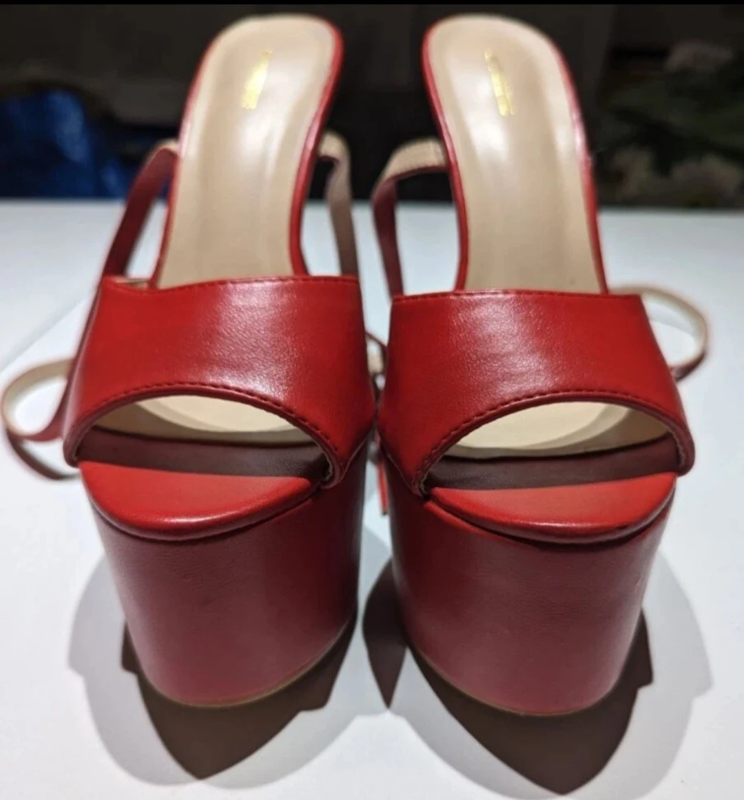 Red Extreme Platform Ankle Strap Heeled Sandals, Size 6,5 (86) - photo 2