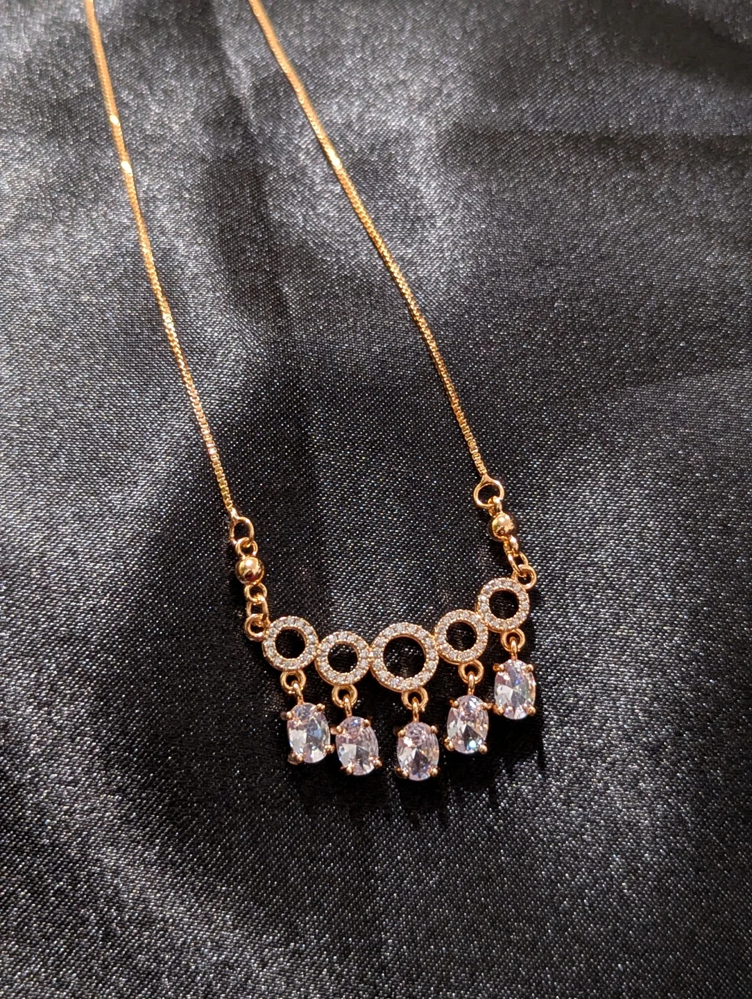 Gold Tone CZ Circle Dangle Necklace
