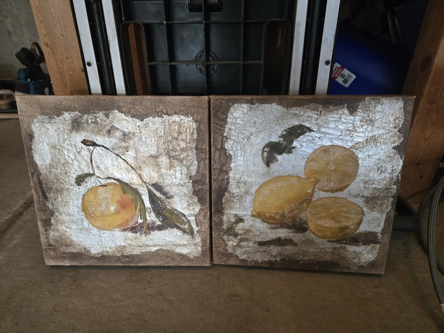 Set of two decorative fruit canvas paintings