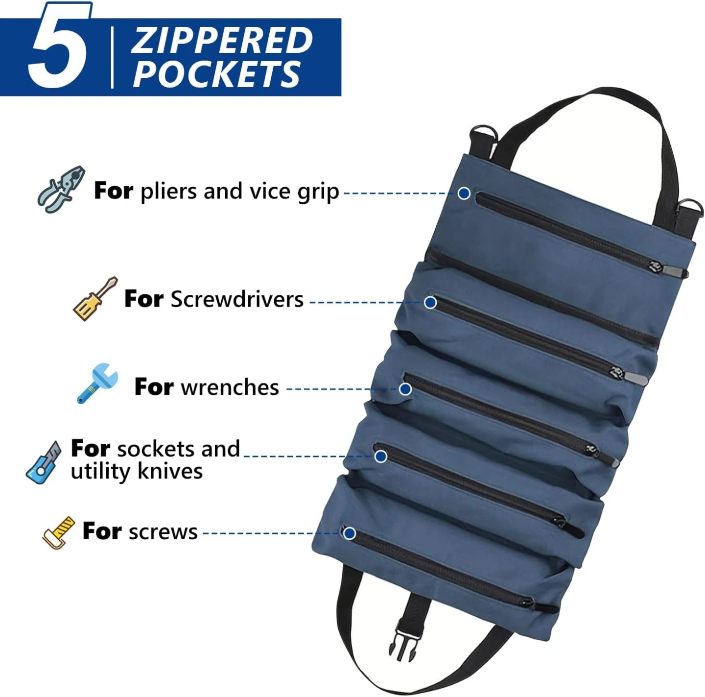 Blue Roll-Up Tool Organizer Bag - photo 3